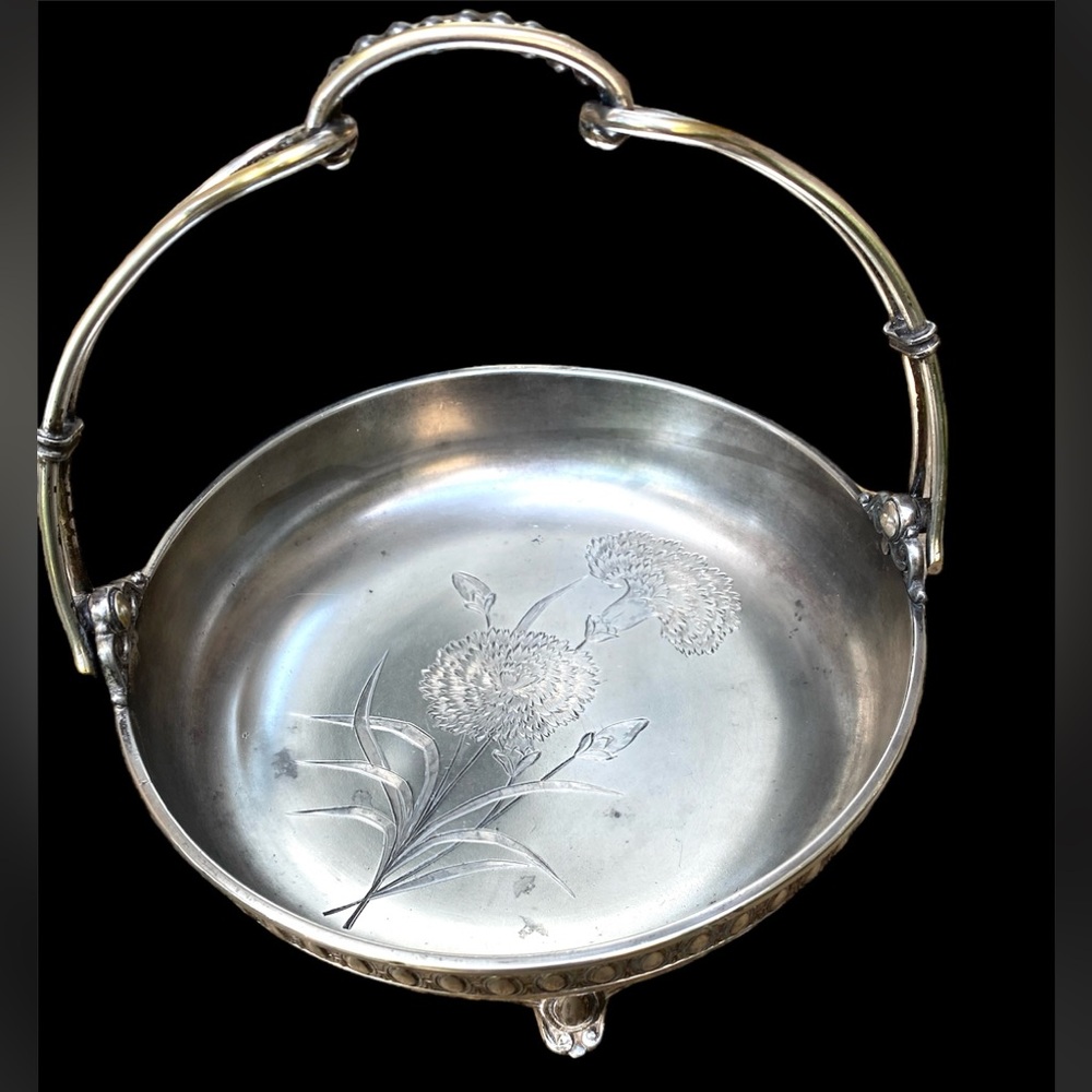 Antique Meriden Britannia Ornate Silver-plate Wedding Basket With Floral Motif